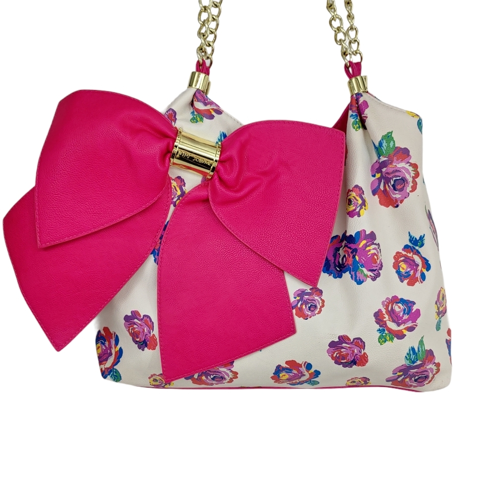 Betsey Johnson Floral Bow Accent Handbag Large
